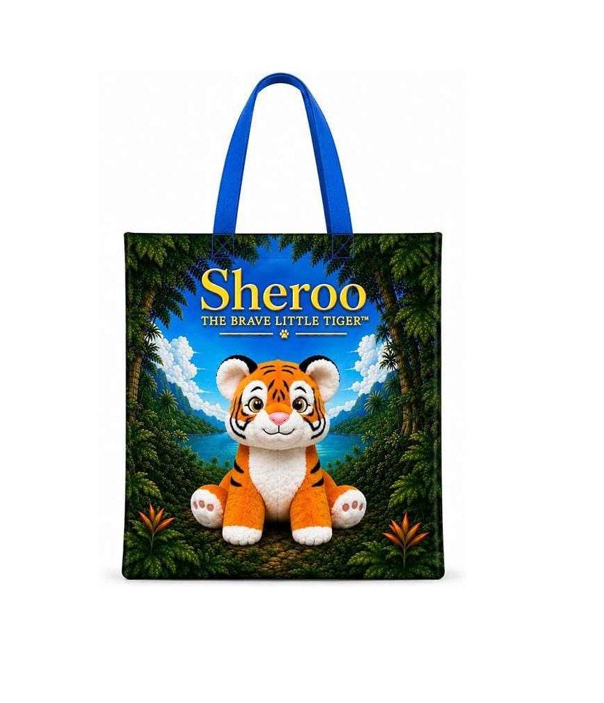Sheroo Non-Woven Tote bag with vibrant tiger artwork, durable lightweight construction, and reinforced handles