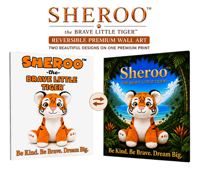 Sheroo reversible wall art premium glossy print showcasing two designs with animal shelter support message