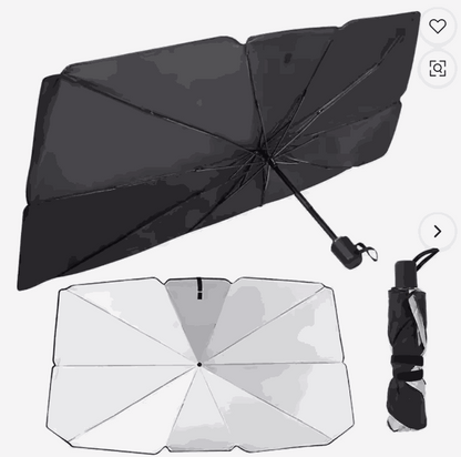 Sheroo Umbrella Car Sunshade with Brave Little Tiger artwork blocking sunlight on a car windshield