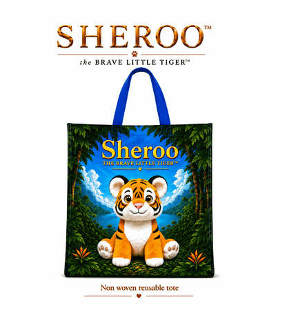 Sheroo Non-Woven Tote bag with vibrant tiger artwork, durable lightweight fabric, and reinforced handles