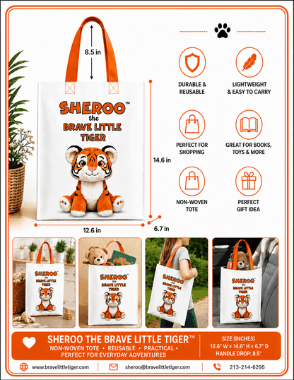 Sheroo Non-Woven Tote featuring Brave Little Tiger for eco-friendly everyday use